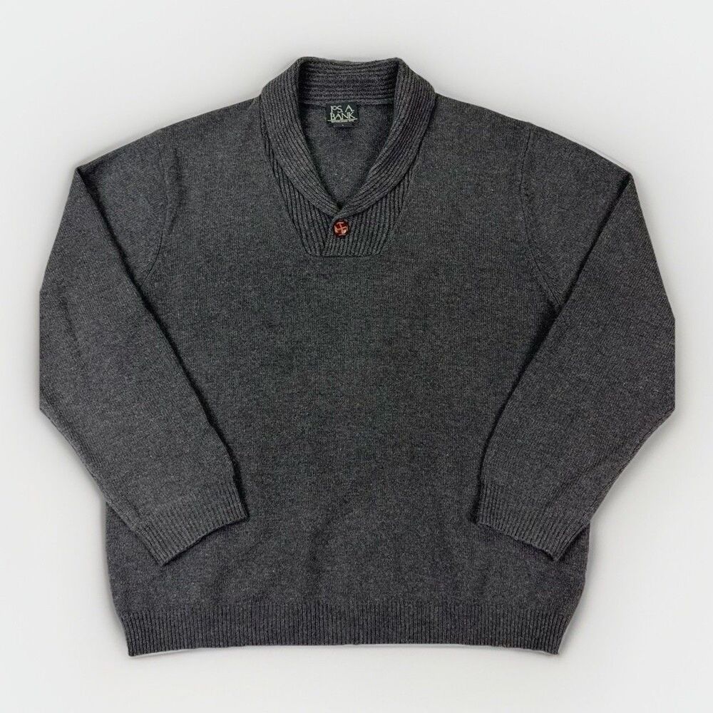 Jos A‎ Bank Lambs Wool Sweater Men's Large Cowl Neck Dark Gray Preppy Casual
